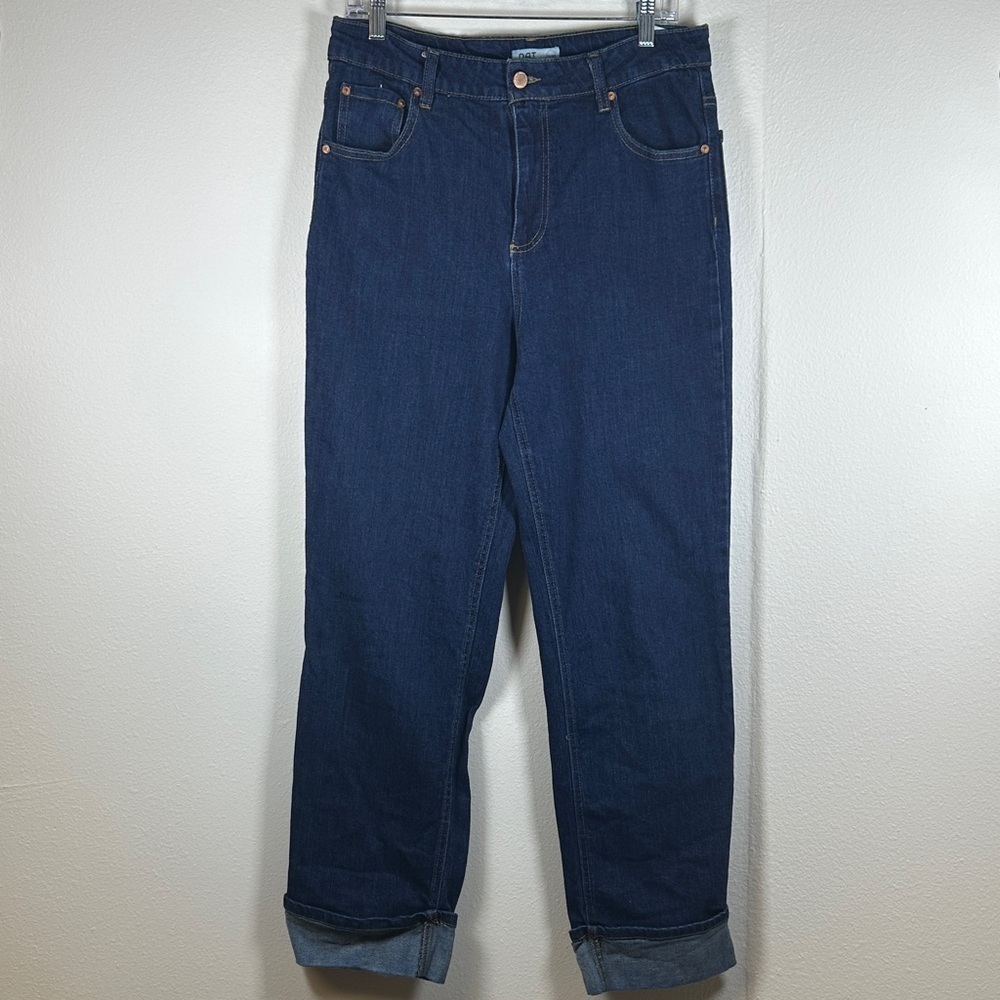 Oat New York Dark Wash Straight Leg Jeans Cuffed Hem High Rise Denim Size 10/30